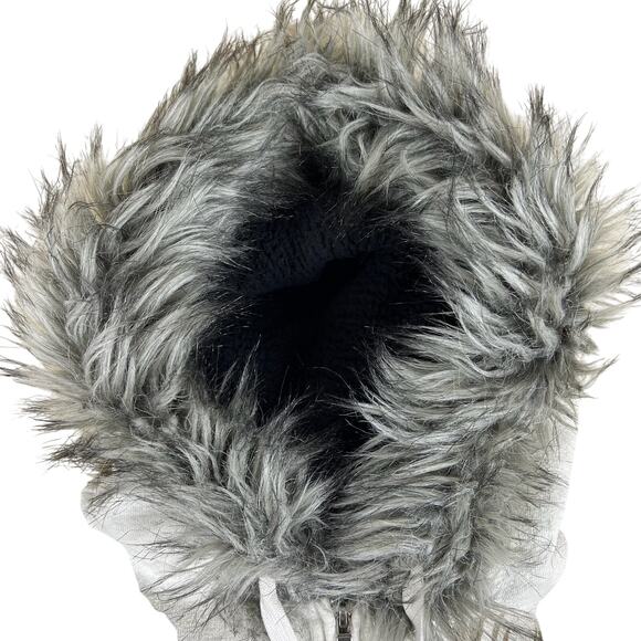 Vintage Harley Davidson Fur Trim Zip Hoodie M Gray Felted Logo Y2K Tattoo Style - Picture 11 of 16